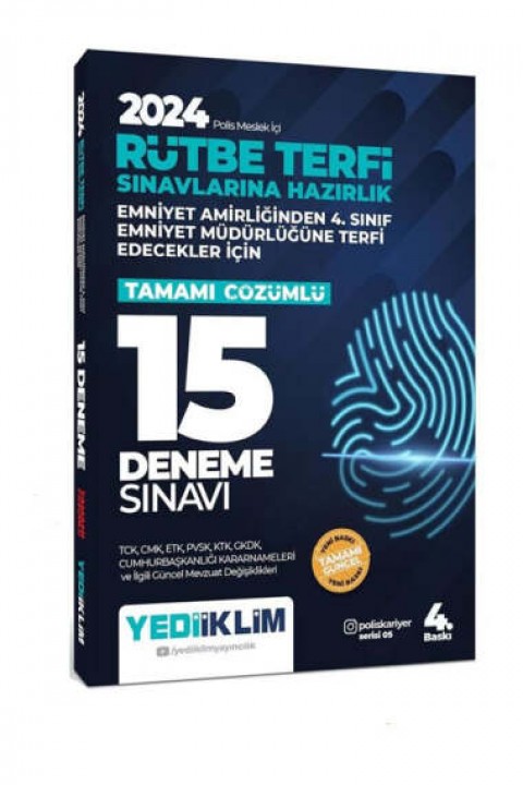 2024 Polis Meslek İçi Rütbe Terfi Sınavlarına Hazırlık Tamamı Çözümlü 15 Deneme Sınavı Yediiklim Yayınları