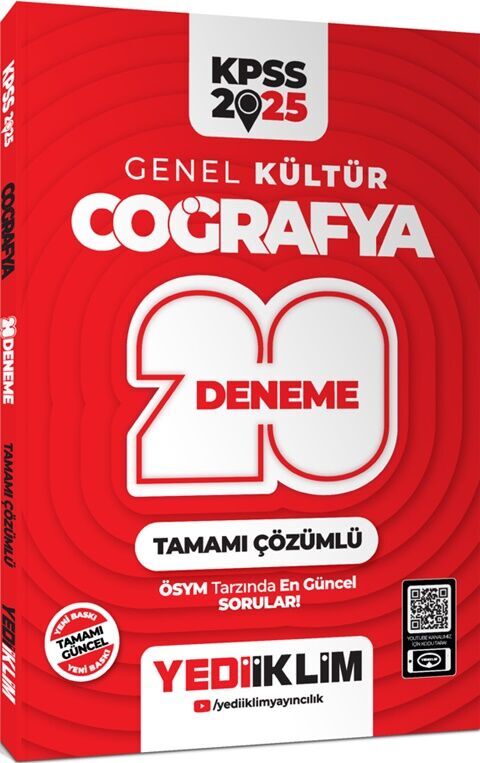 2025 KPSS Genel Kültür Coğrafya Tamamı Çözümlü 20 Deneme Yediiklim Yayınları
