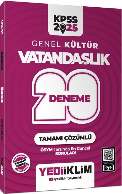 2025 KPSS Genel Kültür Vatandaşlık Tamamı Çözümlü 20 Deneme Yediiklim Yayınları