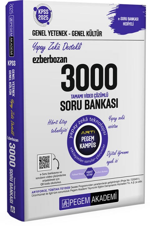 2025 KPSS Genel Yetenek Genel Kültür Ezberbozan 3000 Tamamı Çözümlü Soru Bankası Pegem Akademi Yayıncılık