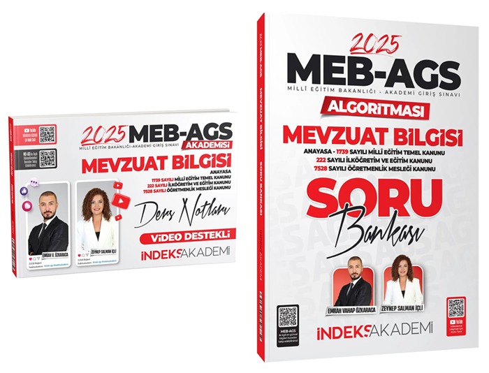 2025 MEB-AGS Akademisi Mevzuat Bilgisi Ders Notları + Soru Bankası 2 li Set - Zeynep Salman İçli, Emrah Vahap Özkaraca İndeks Akademi Yayıncılık