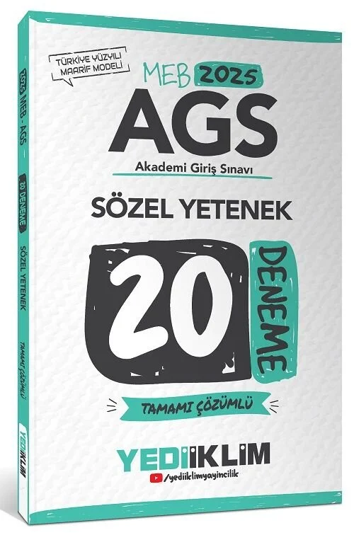 2025 MEB-AGS Sözel Yetenek 20 Deneme Çözümlü Yediiklim Yayınları
