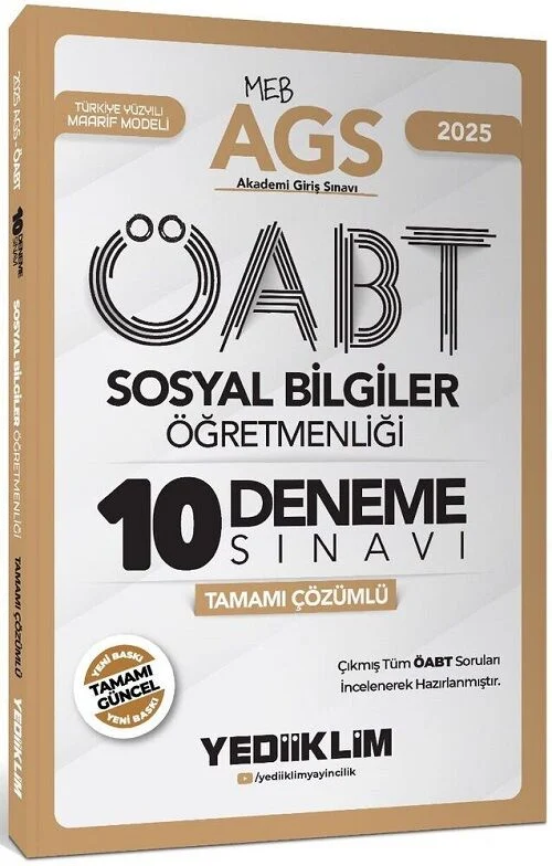 2025 ÖABT MEB-AGS Sosyal Bilgiler Öğretmenliği 10 Deneme Çözümlü Yediiklim Yayınları