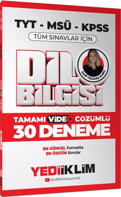 2025 TYT MSÜ KPSS Dil Bilgisi Tamamı Video Çözümlü Tüm Sınavlar için 30 Deneme Yediiklim Yayınları
