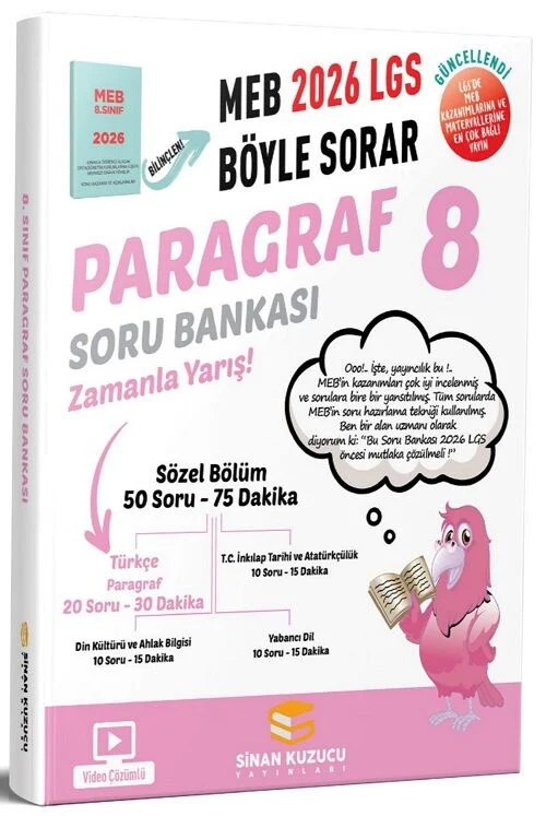 2026 8. Sınıf LGS Paragraf Soru Bankası Çözümlü Sinan Kuzucu Yayınları