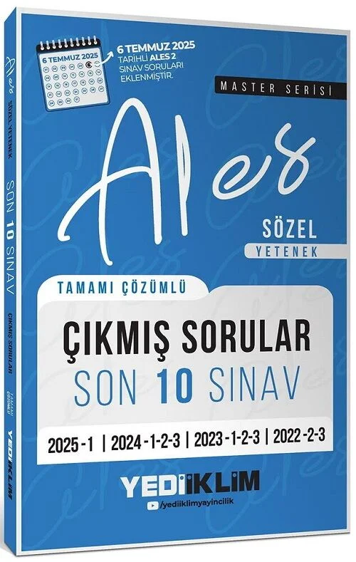 2026 ALES Master Sözel Yetenek Çıkmış Sorular Son 10 Sınav Çözümlü Yediiklim Yayınları