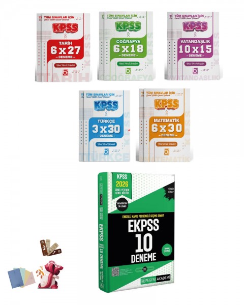 2026 EKPSS Lise Ortaöğretim Ön Lisans Çözümlü Deneme Seti 6 Kitap Bigelio ve Pegem Akademi Yayınları
