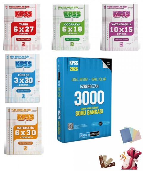 2026 KPSS Genel Yetenek Genel Kültür Ezberbozan 3000 Tamamı Video Çözümlü Soru Bankası ve Deneme Seti Pegem ve Bigelio Yayıncılık