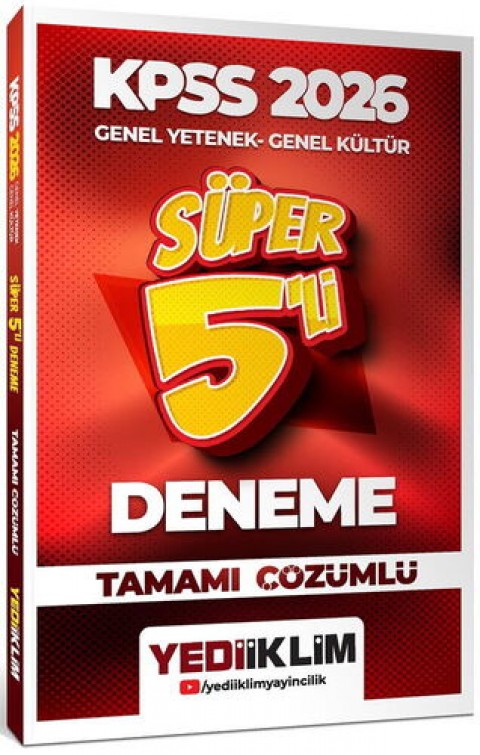 2026 KPSS Genel Yetenek Genel Kültür Tamamı Çözümlü Süper 5 li Deneme Yediiklim Yayınları