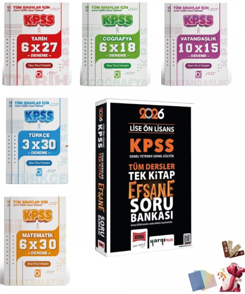 2026 KPSS Lise Ön Lisans Efsane Soru Bankası Tek Kitap ve Deneme Seti 6 Kitap Yargı ve Bigelio Yayıncılık