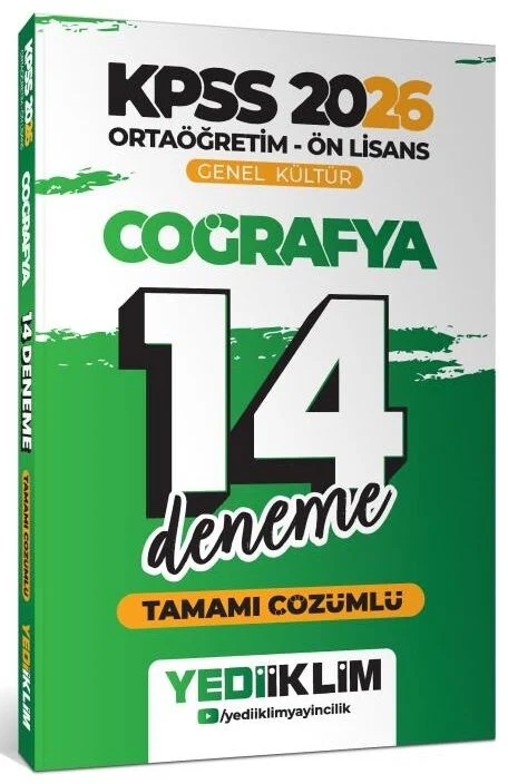2026 KPSS Lise Ortaöğretim Ön Lisans Coğrafya 14 Deneme Çözümlü Yediiklim Yayınları