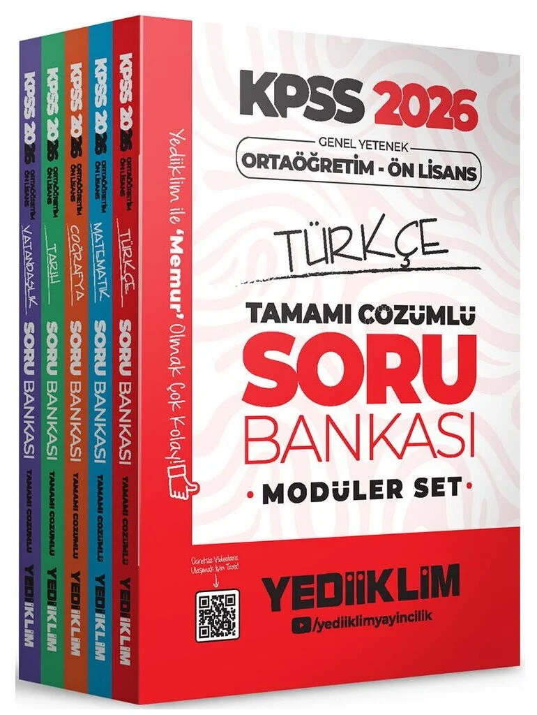 2026 KPSS Lise Ortaöğretim Ön Lisans Soru Bankası Çözümlü Modüler Set Yediiklim Yayınları
