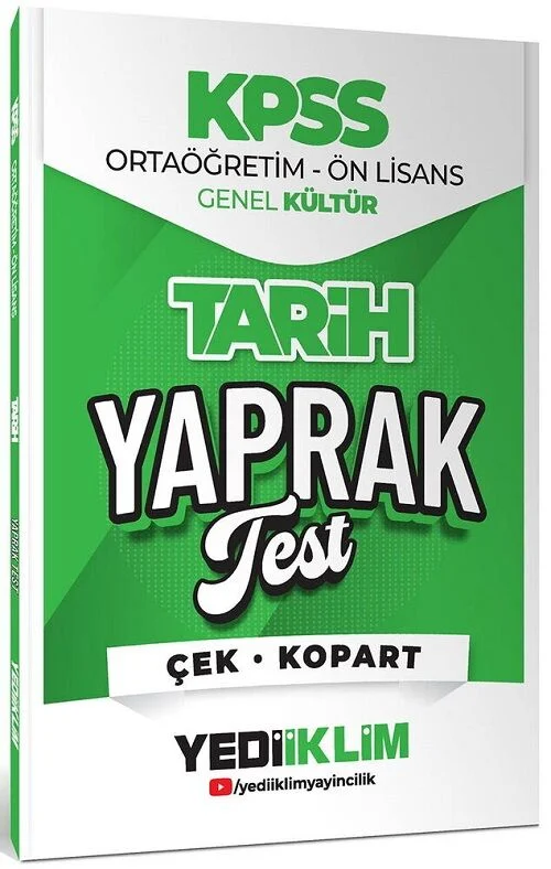 2026 KPSS Lise Ortaöğretim Ön Lisans Tarih Yaprak Test Yediiklim Yayınları