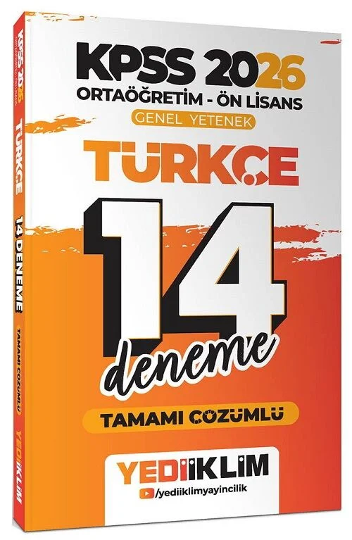 2026 KPSS Lise Ortaöğretim Ön Lisans Türkçe 14 Deneme Çözümlü Yediiklim Yayınları