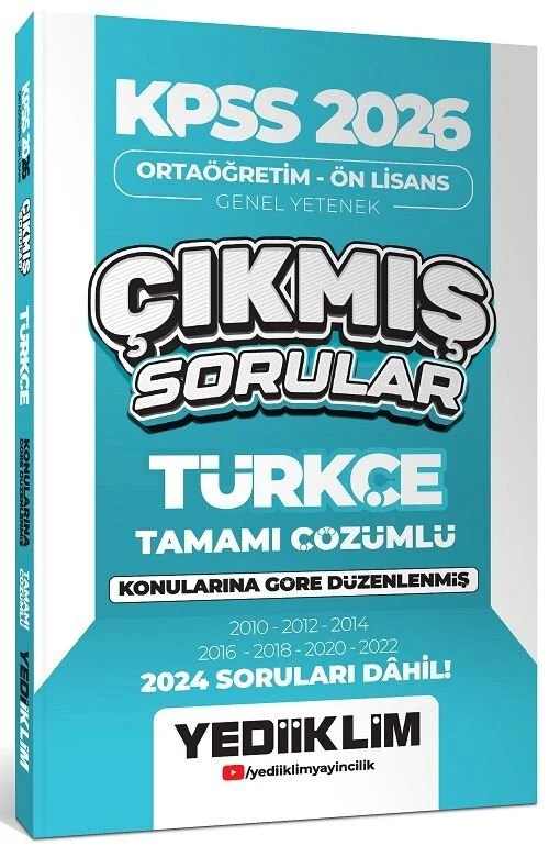 2026 KPSS Lise Ortaöğretim Ön Lisans Türkçe Çıkmış Sorular Konularına Göre Çözümlü Yediiklim Yayınları
