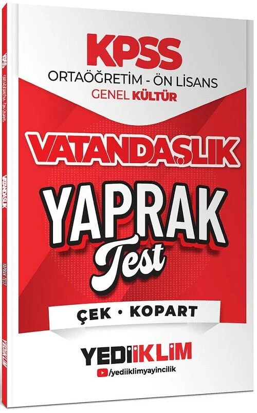 2026 KPSS Lise Ortaöğretim Ön Lisans Vatandaşlık Yaprak Test Yediiklim Yayınları