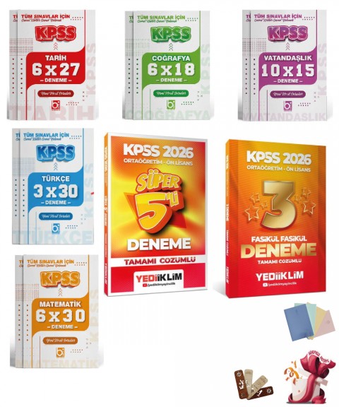 2026 KPSS Ortaöğretim-Önlisans Genel Yetenek Genel Kültür Tamamı Çözümlü Deneme Seti 7 Kitap Yediiklim ve Bigelio Yayıncılık