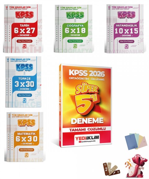 2026 KPSS Ortaöğretim-Önlisans Genel Yetenek Genel Kültür Tamamı Çözümlü Süper Deneme Seti Yediiklim ve Bigelio Yayıncılık