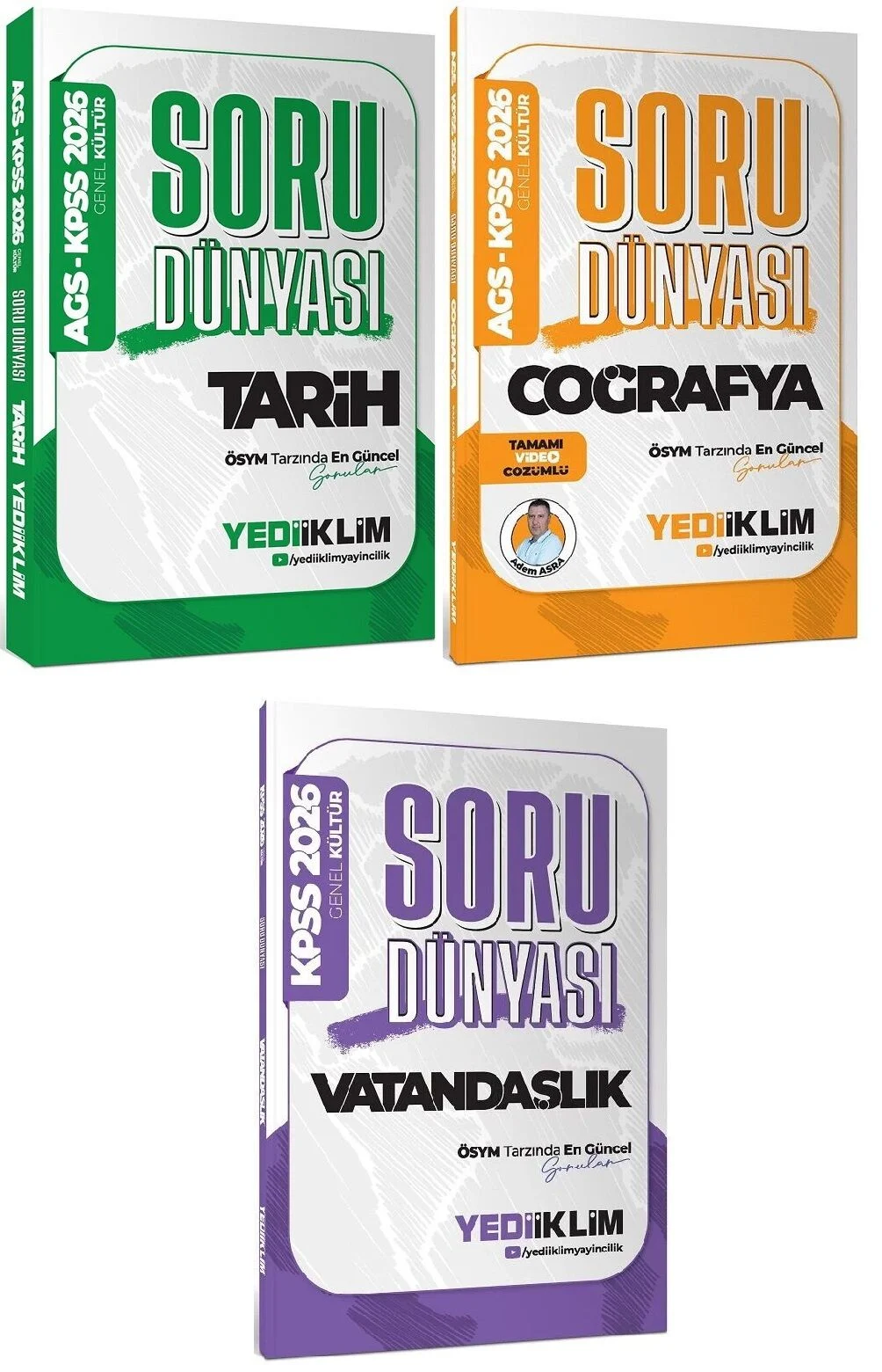 2026 KPSS Tarih + Coğrafya + Vatandaşlık Soru Dünyası Soru Bankası 3 lü Set Yediiklim Yayınları