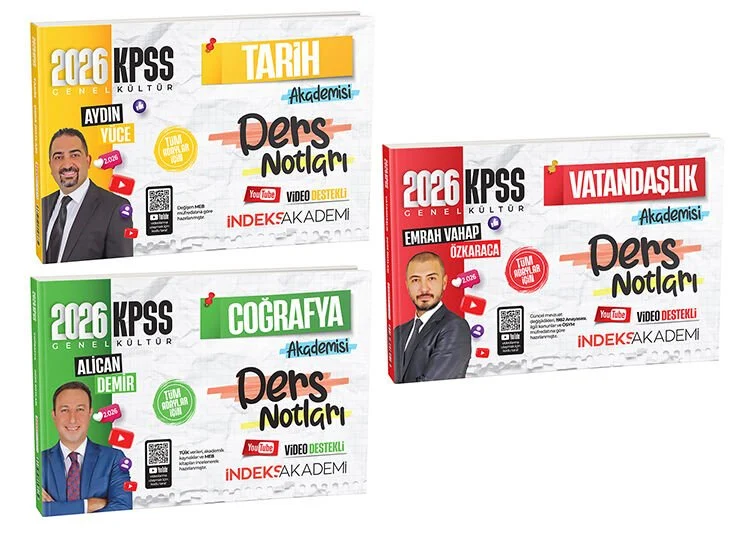2026 KPSS Tarih+Coğrafya+Vatandaşlık Akademisi Video Ders Notları 3 lü Set İndeks Akademi Yayıncılık