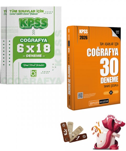 2026 KPSS Tüm Adaylar İçin Coğrafya 30 + 6 Deneme Seti 2 Kitap Pegem ve Bigelio Yayıncılık