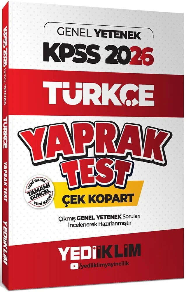 2026 KPSS Türkçe Yaprak Test Yediiklim Yayınları