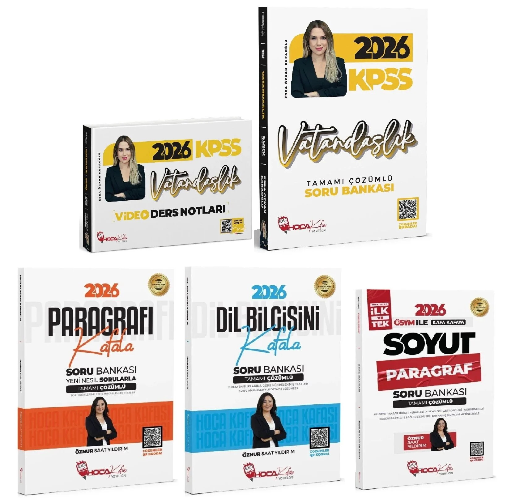2026 KPSS Vatandaşlık + Paragraf + Dil Bilgisi Video Ders Notları + Soru Bankası 5 li Set - Esra Özkan Karaoğlu, Öznur Saat Yıldırım Hoca Kafası Yayınları