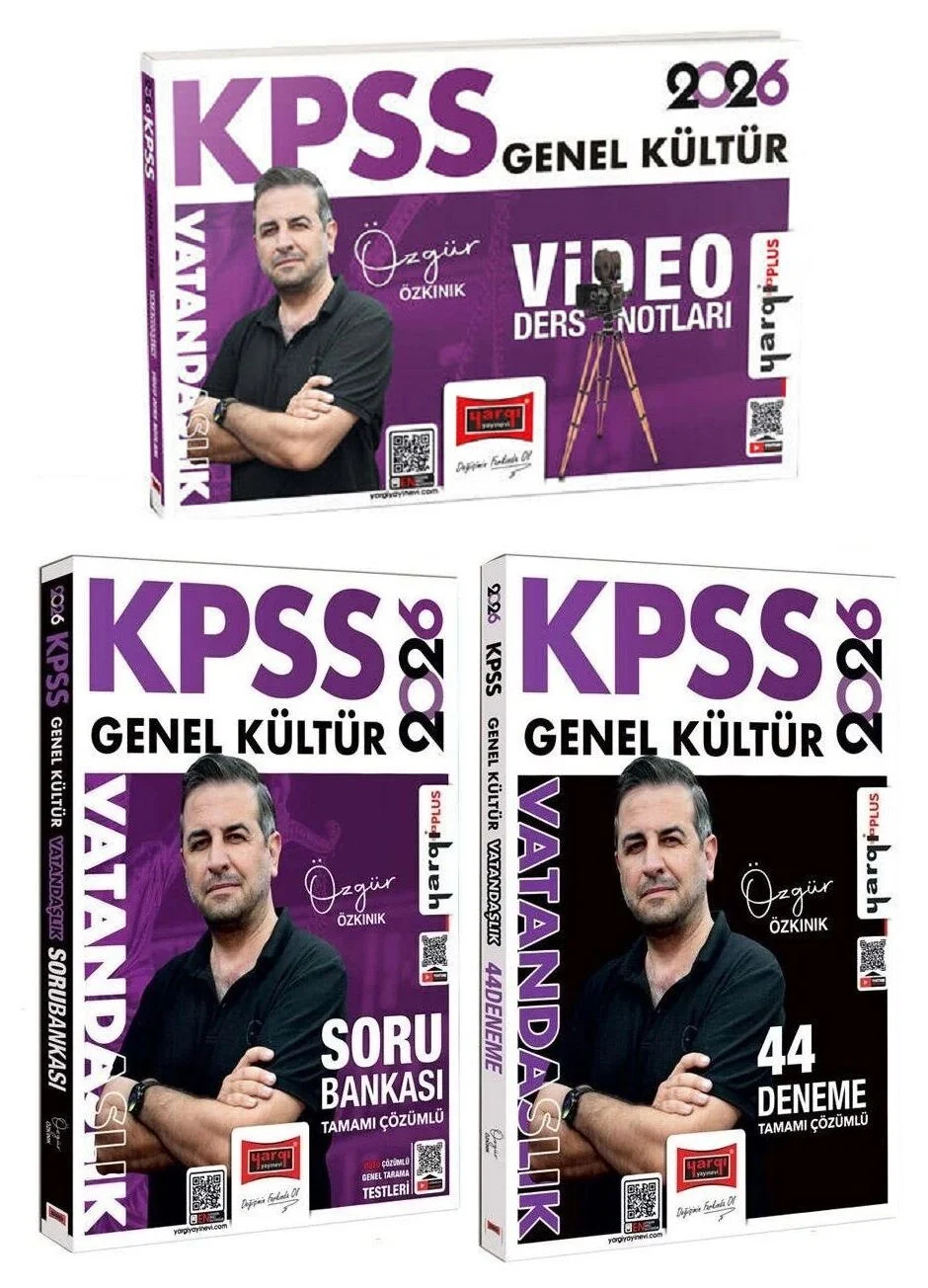 2026 KPSS Vatandaşlık Video Ders Notları + Soru Bankası + 44 Deneme 3 lü Set - Özgür Özkınık Yargı Yayınları