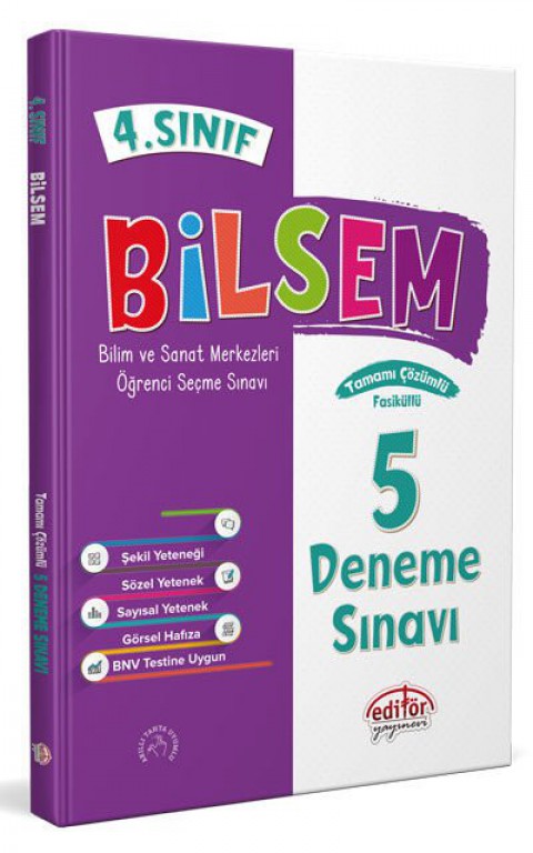 4. Sınıf Bilsem Tamamı Çözümlü 5 Fasikül Deneme Sınavı Editör Yayınları