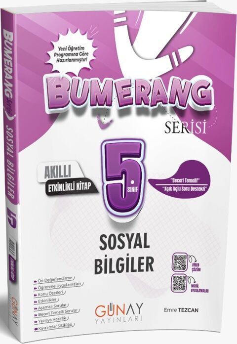 5. Sınıf Sosyal Bilgiler Bumerang Etkinlikli Akıllı Defter Kitap Günay Yayınları
