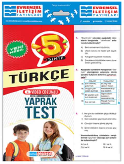 5. Sınıf Türkçe Yeni Nesil Video Çözümlü Yaprak Test Evrensel İletişim Yayınları