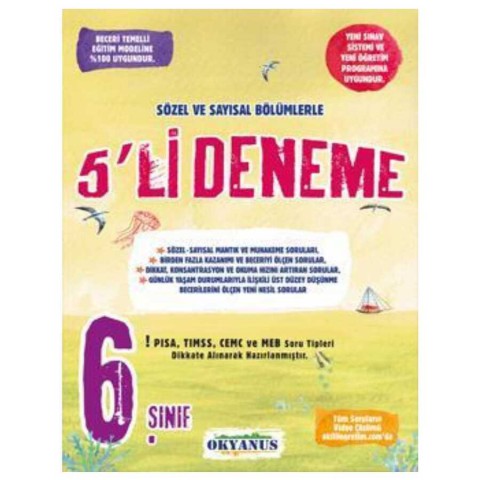 6. Sınıf Sözel ve Sayısal Bölümlerle 5 li Deneme Okyanus Yayınları