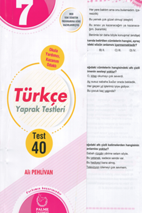7.Sınıf Türkçe Yaprak Testleri Palme Yayınları