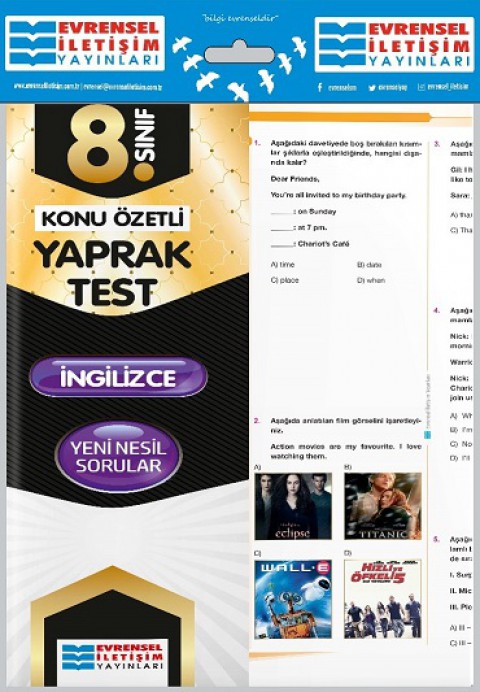 8. Sınıf İngilizce Konu Özetli Yaprak Test Evrensel İletişim Yayınları