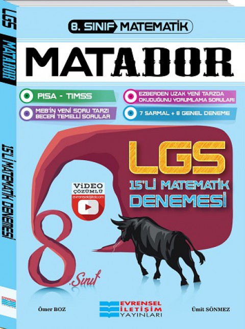 8. Sınıf LGS Matador Matematik Video Çözümlü Deneme Sınavı 15 Adet Evrensel İletişim Yayınları