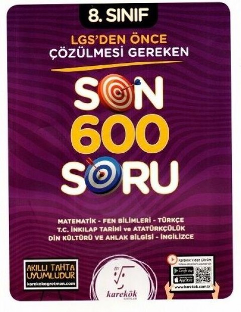 8. Sınıf LGS 'den Önce Çözülmesi Gereken Son 600 Soru Karekök Yayınları