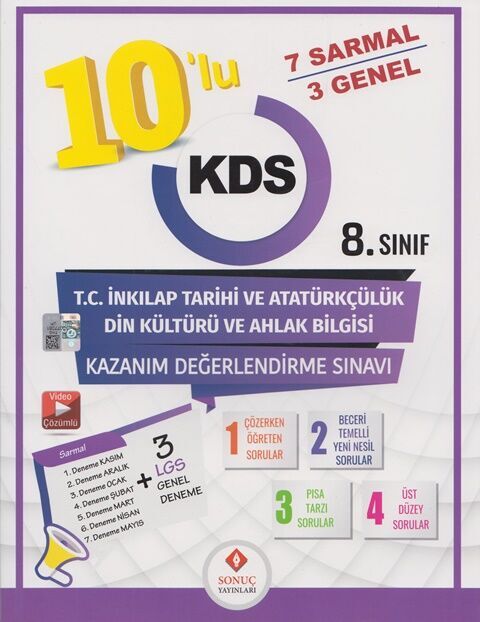 8. Sınıf TC İnkılap Tarihi ve Atatürkçülük, Din Kültürü ve Ahlak Bilgisi KDS 10 lu Deneme Sonuç Yayınları