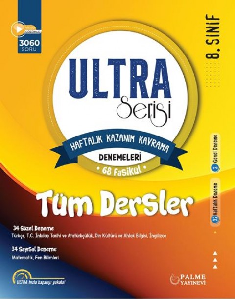 8.Sınıf Tüm Dersler Ultra Serisi Haftalık Kazanım Kavrama Denemeleri 68 Fasikül Palme Yayınları