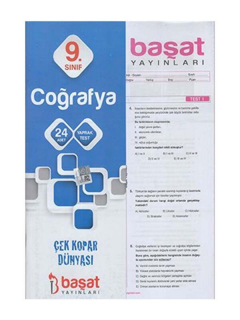 9.Sınıf Coğrafya Çek Kopart Yaprak Test Başat Yayınları