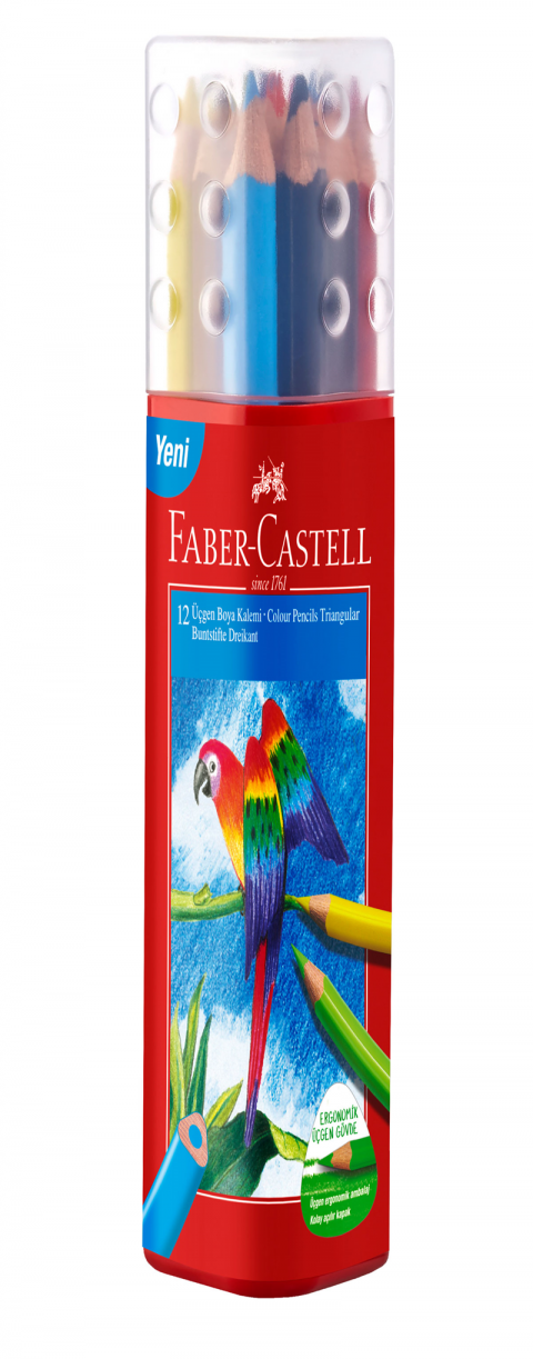 Faber Castell Üçgen Kuru Boya Kalemi 12 Renk Tam Boy