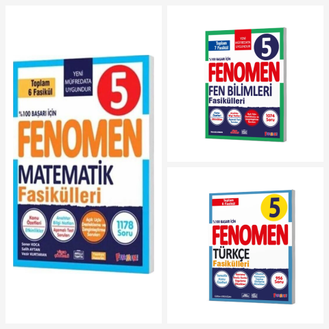 Fenomen 5. Sınıf Matematik + Fen + Türkçe Fasikülleri Seti 3 Kitap Fenomen Yayınları