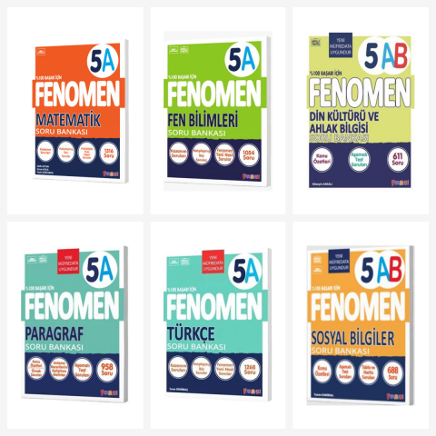 Fenomen 5. Sınıf Tüm Dersler A Soru Bankası Seti 6 Kitap Fenomen Yayınları