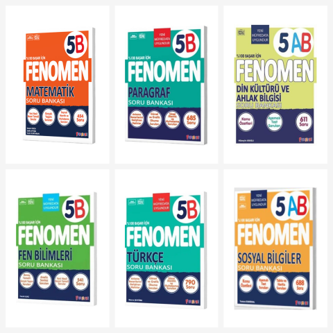 Fenomen 5. Sınıf Tüm Dersler B Soru Bankası Seti 6 Kitap Fenomen Yayınları