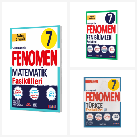 Fenomen 7. Sınıf Matematik + Fen + Türkçe Fasikülleri Seti 3 Kitap Fenomen Yayınları
