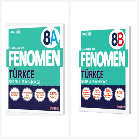 Fenomen 8. Sınıf Türkçe A + B Soru Bankası Seti 2 Kitap Fenomen Yayınları