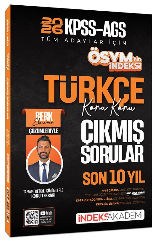 İndeks Akademi 2026 KPSS MEB-AGS Türkçe ÖSYM nin İndeksi Çıkmış Sorular Son 10 Yıl Konu Konu Çözümlü - Berk Ekici İndeks Akademi Yayıncılık