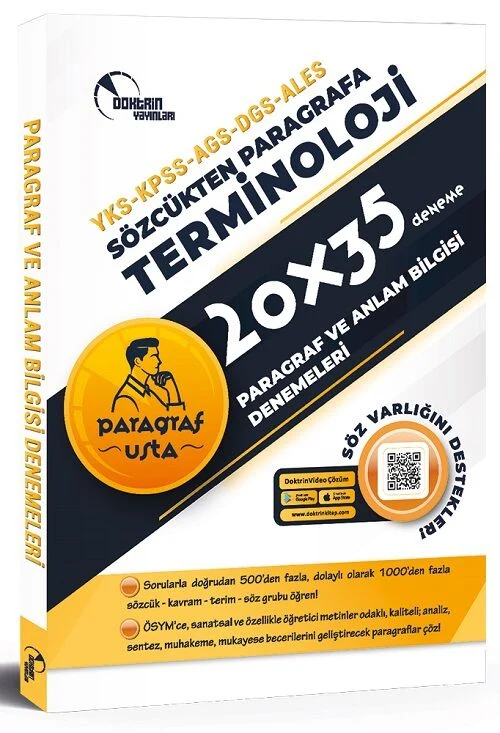 KPSS MEB-AGS DGS ALES YKS Terminoloji Paragraf ve Anlam Bilgisi 20x35 Deneme Çözümlü Doktrin Yayınları