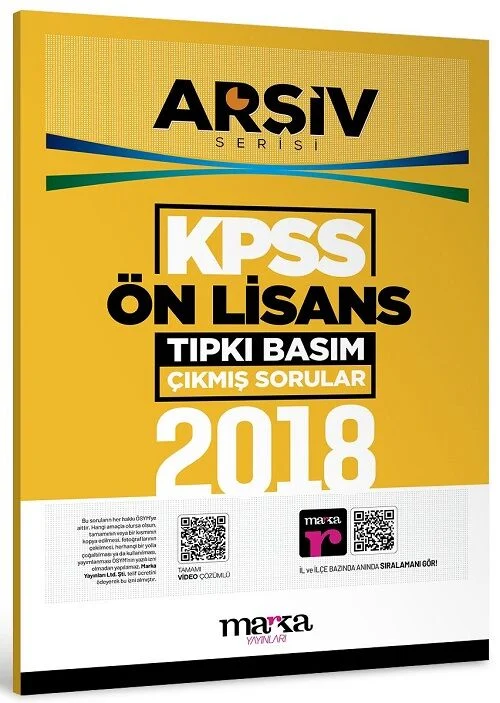 KPSS Ön Lisans 2018 Sınavı Çıkmış Sorular Tıpkı Basım Çözümlü ARŞİV Serisi Marka Yayınları