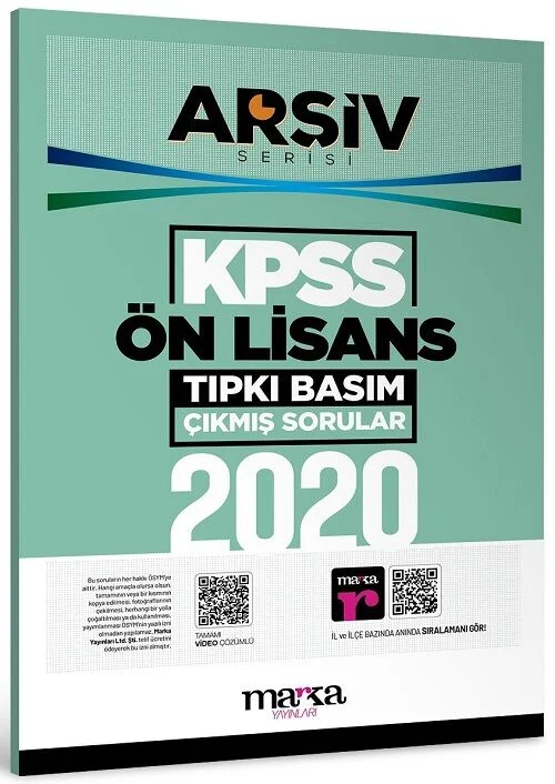 KPSS Ön Lisans 2020 Sınavı Çıkmış Sorular Tıpkı Basım Çözümlü ARŞİV Serisi Marka Yayınları