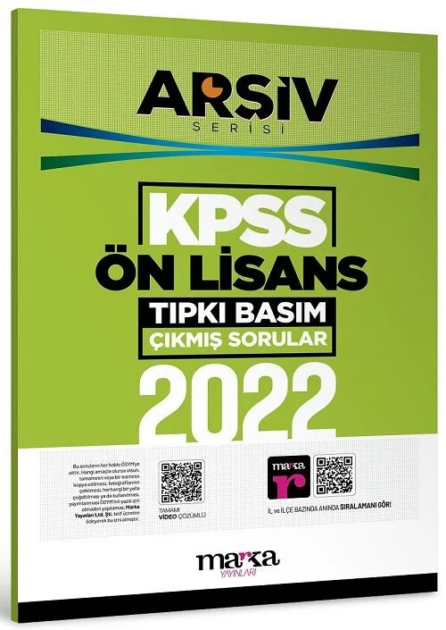KPSS Ön Lisans 2022 Sınavı Çıkmış Sorular Tıpkı Basım Çözümlü ARŞİV Serisi Marka Yayınları